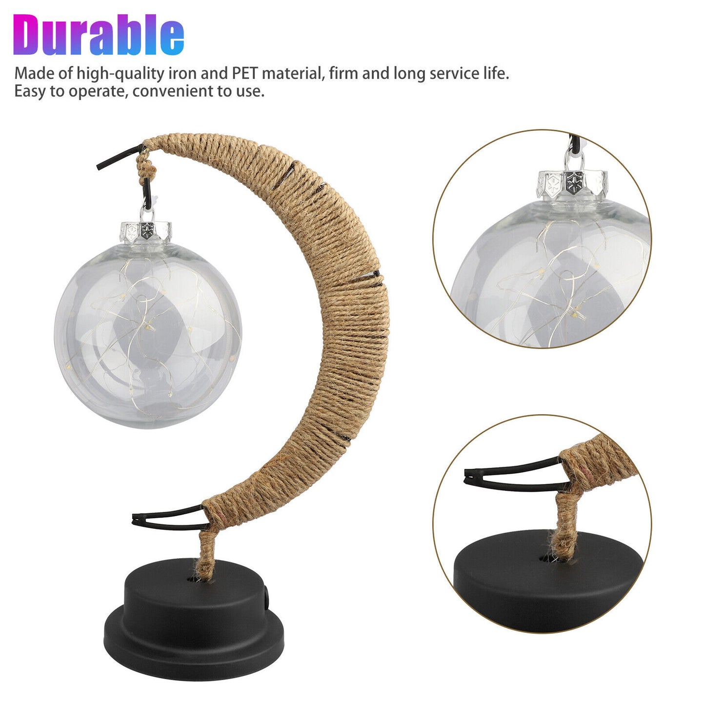 Christmas Lunar Lamp With Jute Twine Super Bright Eye Protection Moon Shape Vintage Style LED Crescent Light Table Lamp warm white