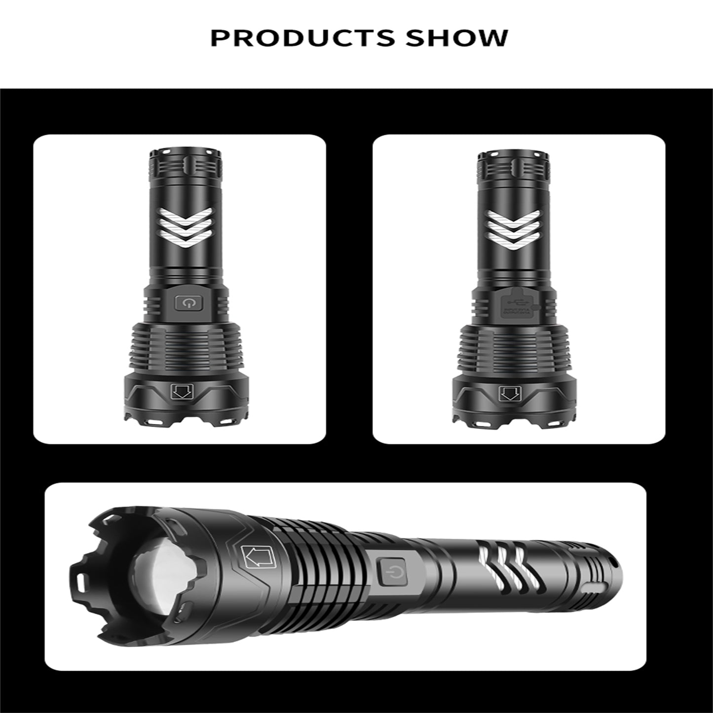 Rechargeable LED Flashlight 5 Modes Portable Waterproof Strong Light XHP70 LED Torch For Outdoor Camping Fishing 2800B-P70 short