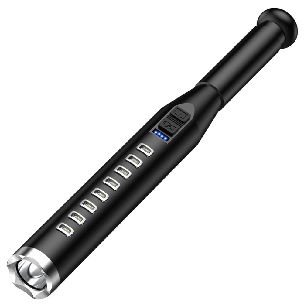 5W LED Flashlight With Indicator Light 300LM High Brightness 5 Lighting Modes USB Rechargeable Strong Light Baseball Bat Torch For Camping Emergencies Hiking black