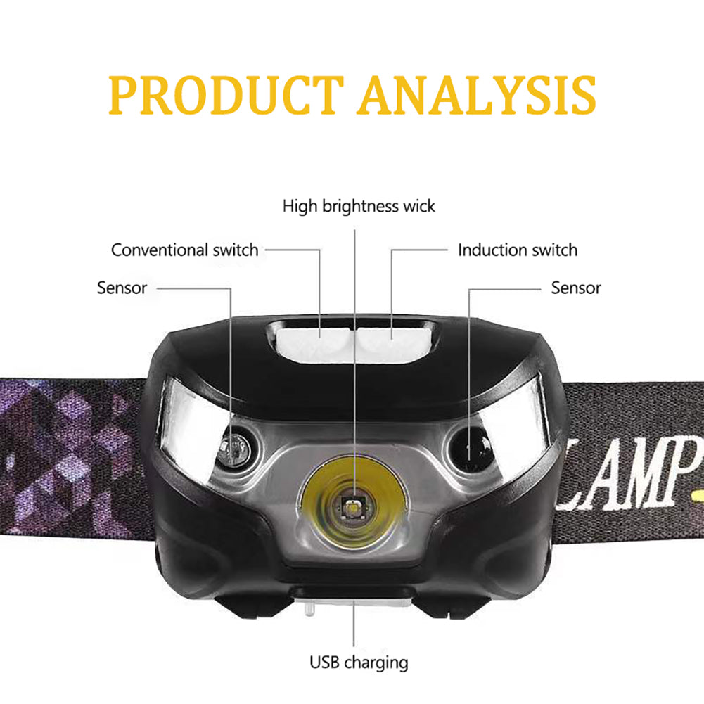 3w LED Headlight With Motion Sensor 3 Modes Super Bright Long-lasting Head Front Light Emergency Light For Exploring Running Fishing red