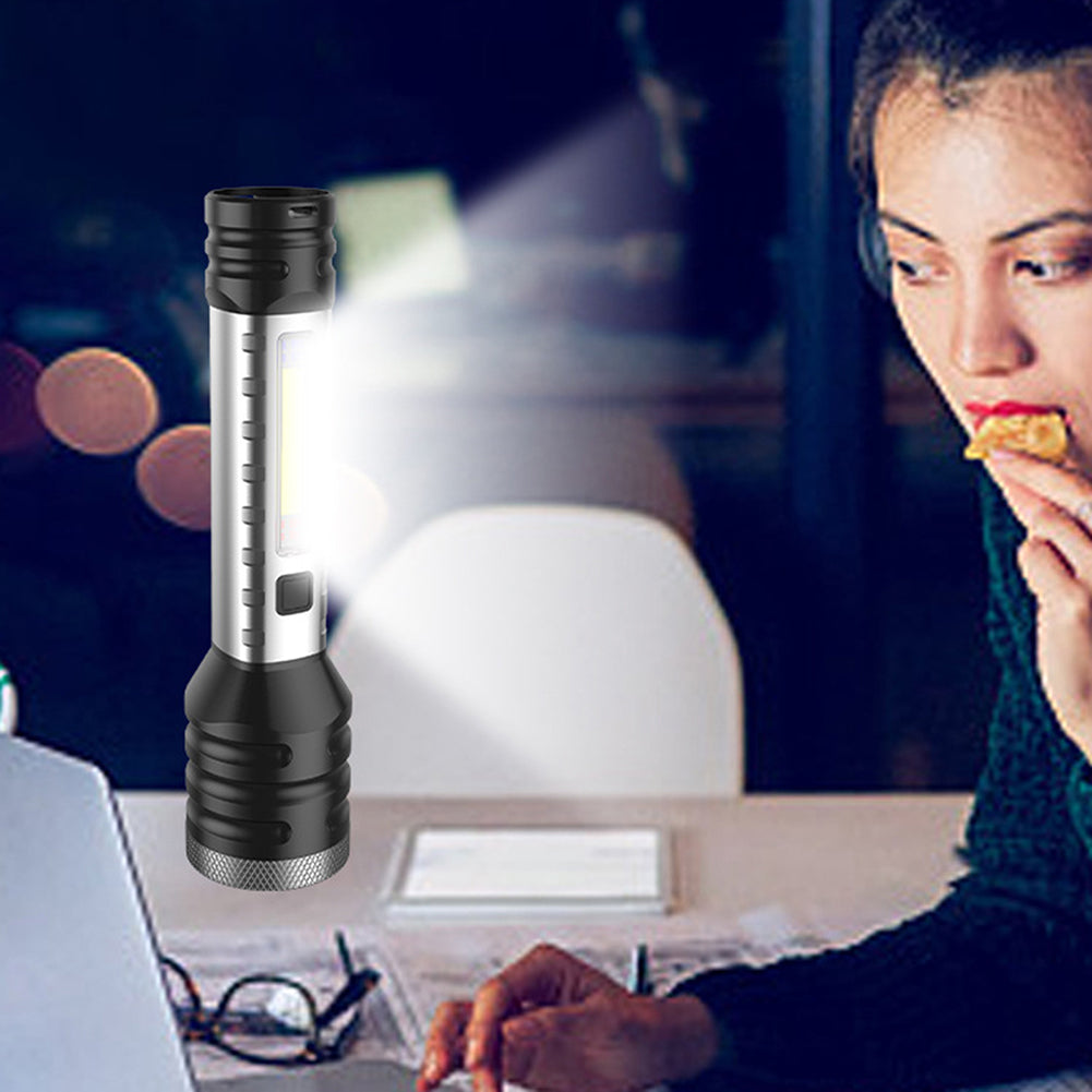 LED Mini Flashlight With Power Indicator Light 5 Modes Telescopic Zoomable TYPE-C USB Charging Hand Lantern For Camping Emergencies Hiking silver