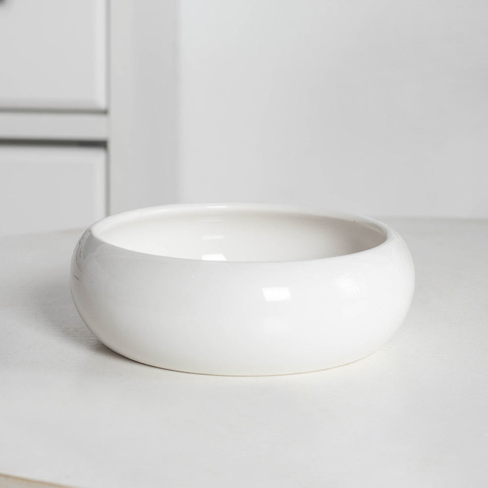 Ceramic Cat Feeding Bowls Large Capacity Neck Protection Anti Vomiting Food Water Bowls Food Dispenser With Wooden Ball Rack (15.2 x 8.8cm) (white)